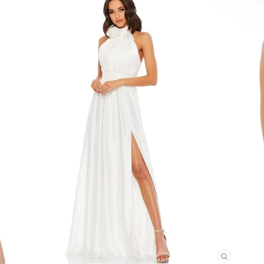 Mac Duggal 49333 White Size 8 SOFT TIE HALTER NECK HIGH SLIT GOWN Maxi Dress - Picture 2 of 14